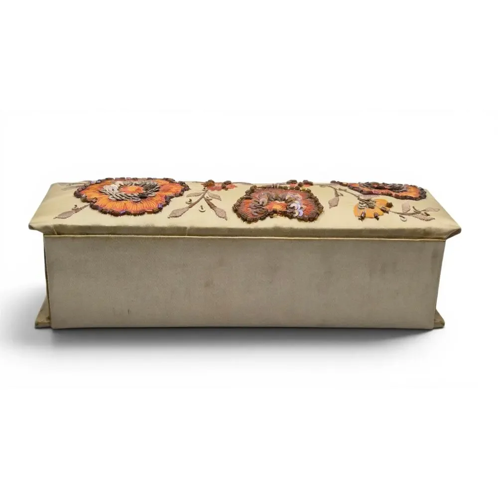 Vintage Embroidered Sequin Ring Display Box Holds 8 Rings